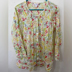 INTRO Floral Pintuck and lace inset blouse Sz Large
